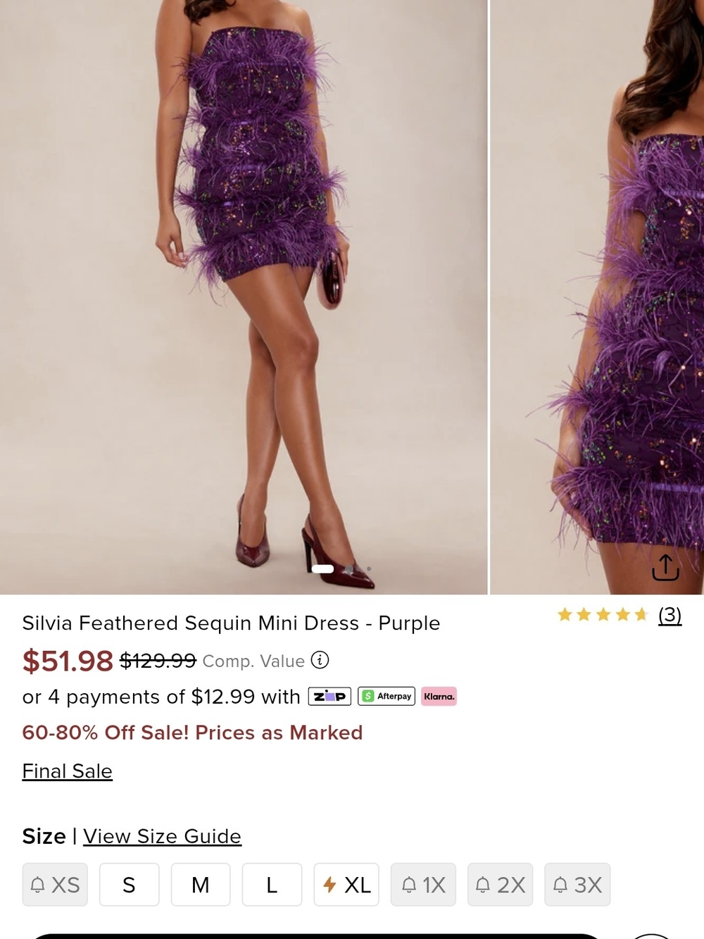 Feathered Sequin Mini Dress — Purple